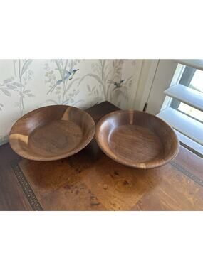 Pair Vintage MCM Kustom Kraft Solid Black Walnut Wood Individual Salad Bowls